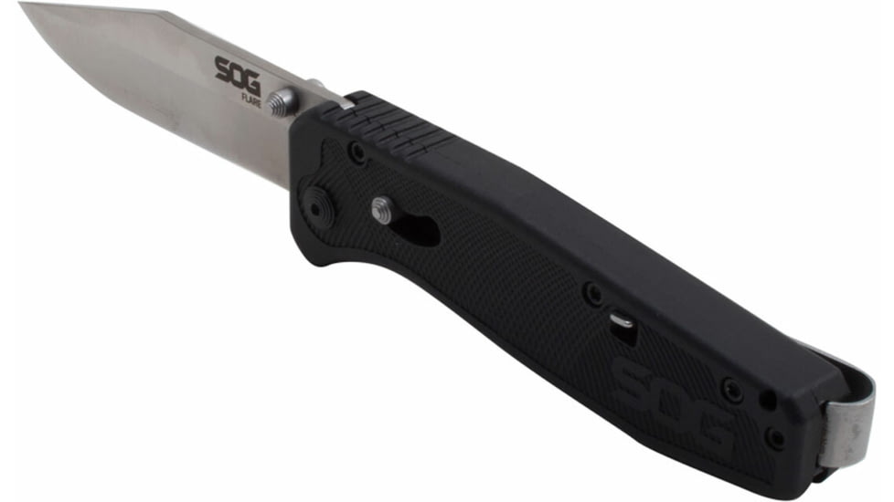 SOG Specialty Knives &amp; Tools Flare Fixed Blade Knife, 3.5in, Clip Point, Silver/Black, SOG-FLA1001-CP