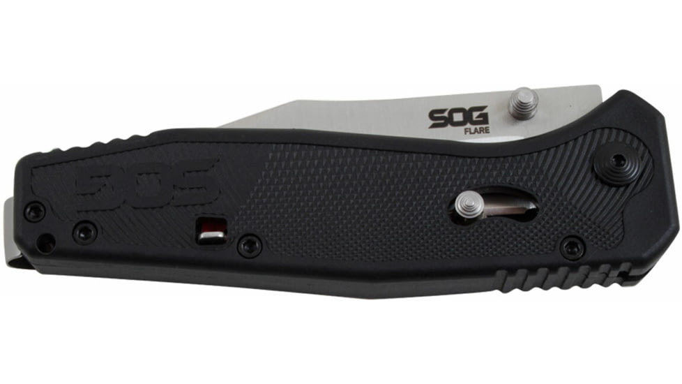 SOG Specialty Knives &amp; Tools Flare Fixed Blade Knife, 3.5in, Clip Point, Silver/Black, SOG-FLA1001-CP