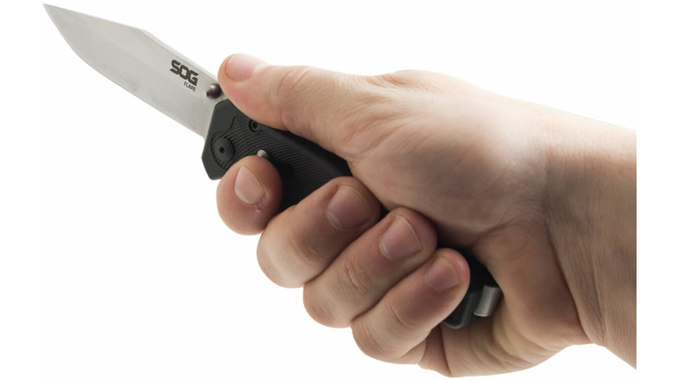 SOG Specialty Knives &amp; Tools Flare Fixed Blade Knife, 3.5in, Clip Point, Silver/Black, SOG-FLA1001-CP