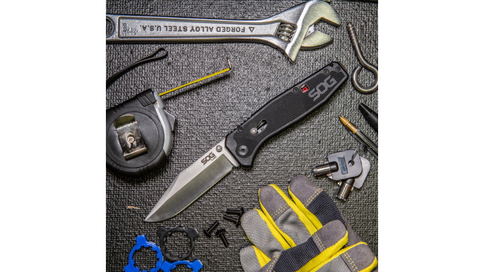 SOG Specialty Knives &amp; Tools Flare Fixed Blade Knife, 3.5in, Clip Point, Silver/Black, SOG-FLA1001-CP