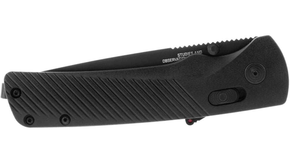 SOG Specialty Knives &amp; Tools Flash At  Blackout Automatic Folding Knife, 3.38in, D2 Tool Steel, Drop Point Blade, Partially Serrated, Black Coated, Black GRN Handle, SOG-11-18-02-57