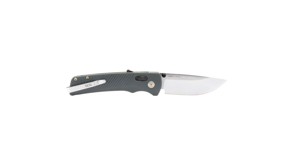 SOG Specialty Knives &amp; Tools Flash AT Folding Knives, 3.45in, CRYO D2, Satin Straight Back Blade, Urban Grey GRN Handle, 11-18-11-41