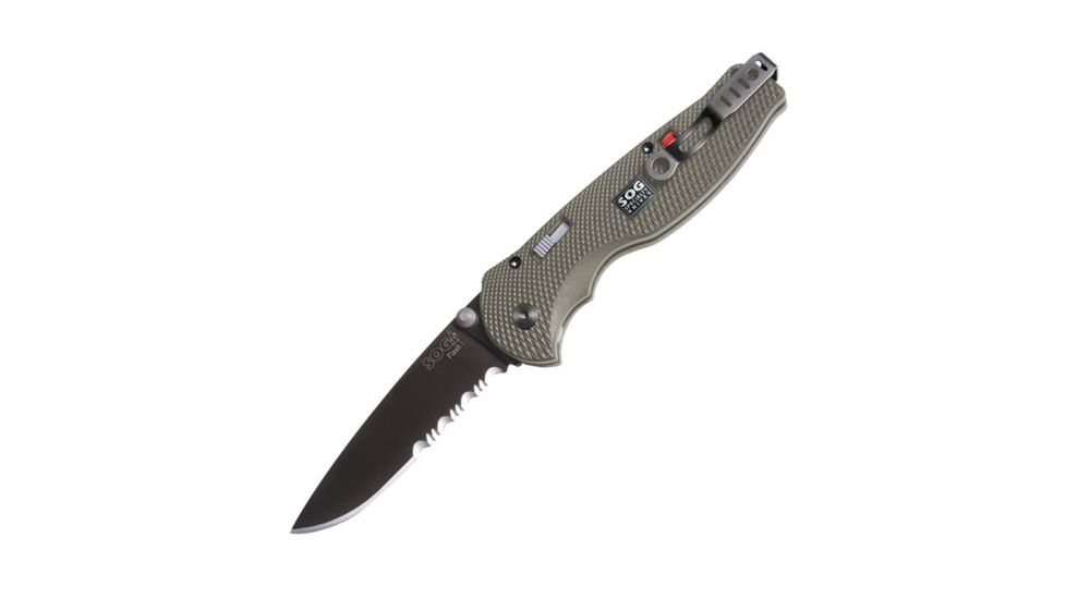 SOG Specialty Knives &amp; Tools Flash I Knive, 2.5in Aus 8 Steel Blade, Hard Anodized Aluminum Handle, Hardcased Black Tini Finish, STGFSA-97