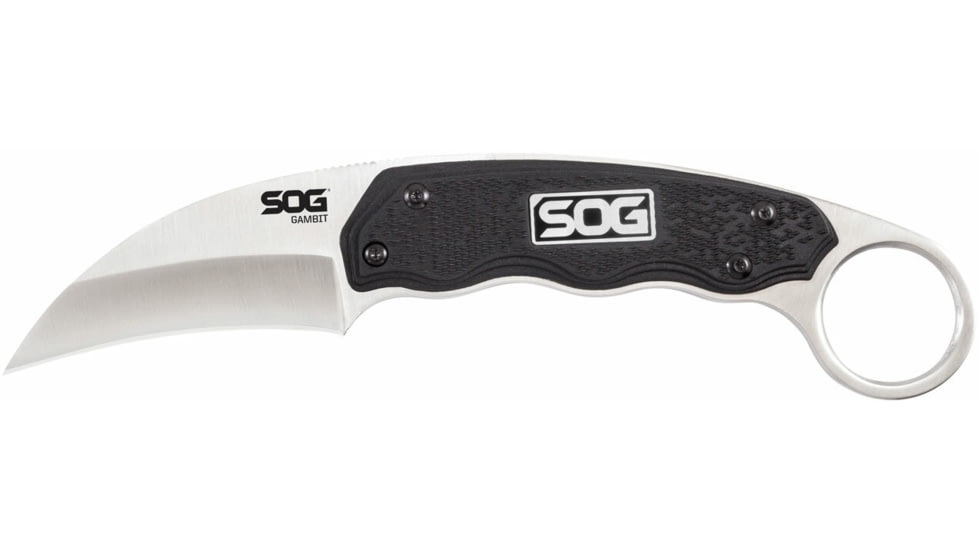 SOG Specialty Knives & Tools Gambit Blade Knife, 2.58in, 7Cr17MoV Blade, Sheepsfoot, Black, Glass-Reinforced Nylon Handle, Silve, SOG-GB1001-CP