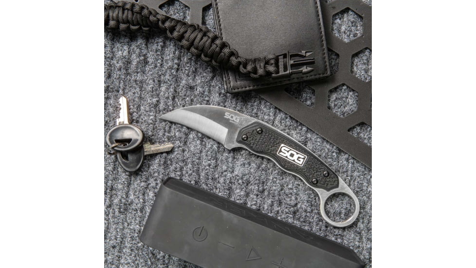 SOG Specialty Knives & Tools Gambit Blade Knife, 2.58in, 7Cr17MoV Blade, Sheepsfoot, Black, Glass-Reinforced Nylon Handle, Silve, SOG-GB1001-CP