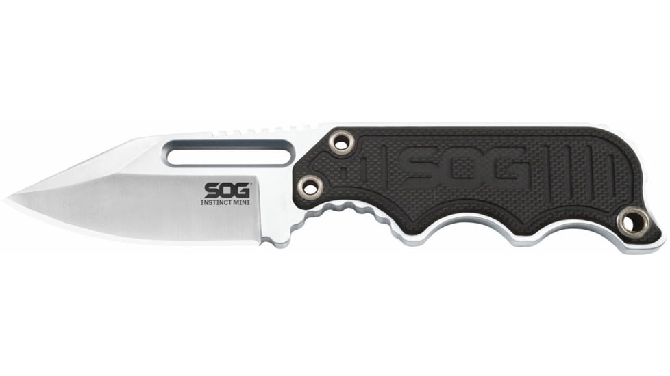 SOG Specialty Knives &amp; Tools Instinct Mini Fixed Blade Knife, 1.9in, 5Cr15MoV Blade, Clip Point, Black, Silver, Stainless Steel and G10 Handle, Silver, SOG-NB1002-CP