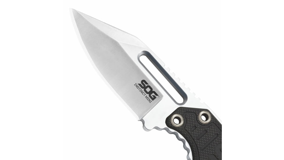 SOG Specialty Knives &amp; Tools Instinct Mini Fixed Blade Knife, 1.9in, 5Cr15MoV Blade, Clip Point, Black, Silver, Stainless Steel and G10 Handle, Silver, SOG-NB1002-CP