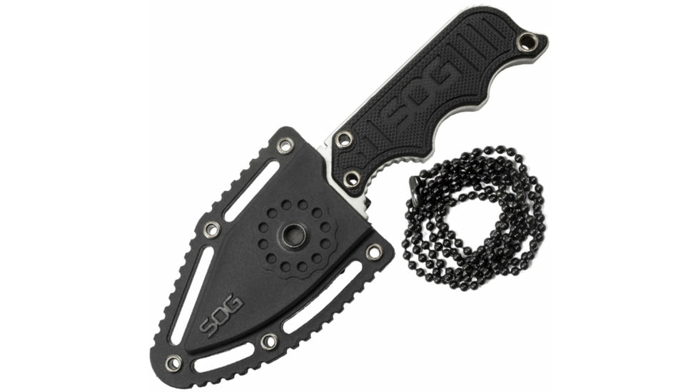 SOG Specialty Knives &amp; Tools Instinct Mini Fixed Blade Knife, 1.9in, 5Cr15MoV Blade, Clip Point, Black, Silver, Stainless Steel and G10 Handle, Silver, SOG-NB1002-CP