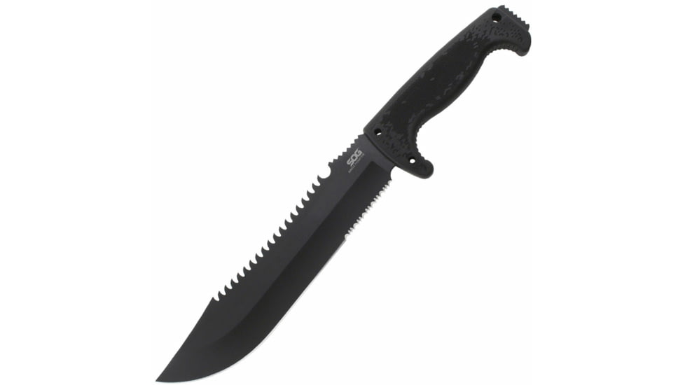 SOG Specialty Knives &amp; Tools Jungle Primitive Folding Knife, 9.5in, 8Cr13MoV Blade, Clip Point, Black, Kraton Handle, Black, SOG-F03TN-CP
