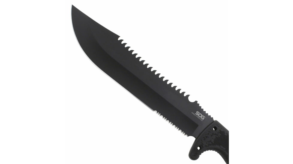 SOG Specialty Knives &amp; Tools Jungle Primitive Folding Knife, 9.5in, 8Cr13MoV Blade, Clip Point, Black, Kraton Handle, Black, SOG-F03TN-CP