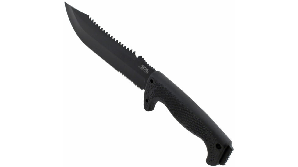 SOG Specialty Knives &amp; Tools Jungle Primitive Folding Knife, 9.5in, 8Cr13MoV Blade, Clip Point, Black, Kraton Handle, Black, SOG-F03TN-CP