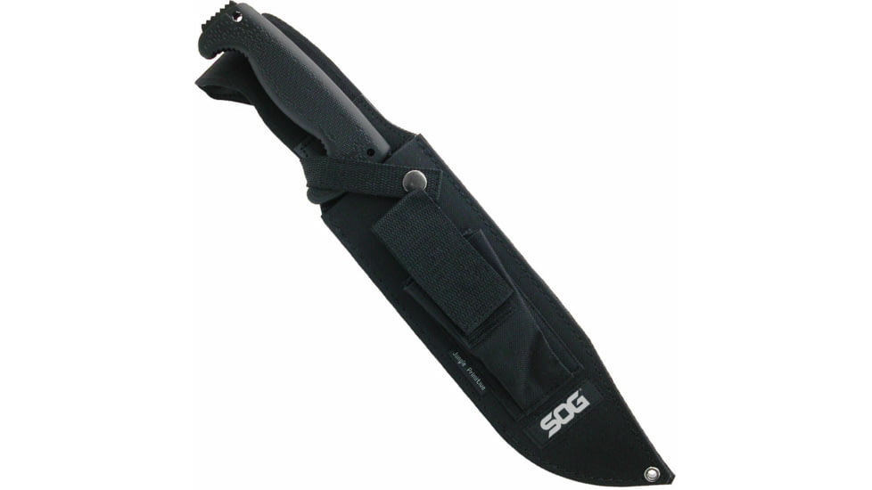 SOG Specialty Knives &amp; Tools Jungle Primitive Folding Knife, 9.5in, 8Cr13MoV Blade, Clip Point, Black, Kraton Handle, Black, SOG-F03TN-CP