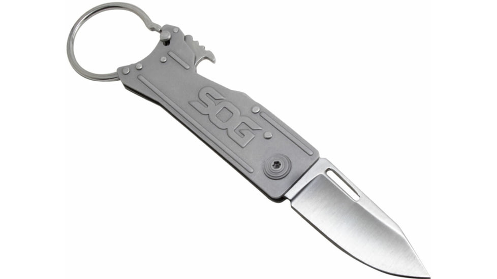 SOG Specialty Knives &amp; Tools KeyTron Folding Knife, 1.8in, 5Cr15MoV Blade, Clip Point, Grey, Stainless Steel Handle, Silver/Grey, SOG-KT1001-CP