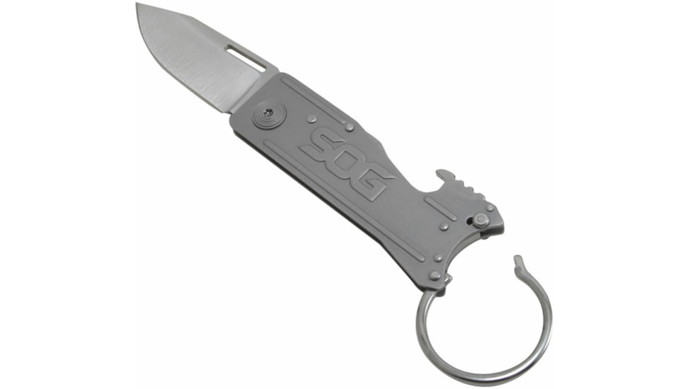 SOG Specialty Knives &amp; Tools KeyTron Folding Knife, 1.8in, 5Cr15MoV Blade, Clip Point, Grey, Stainless Steel Handle, Silver/Grey, SOG-KT1001-CP