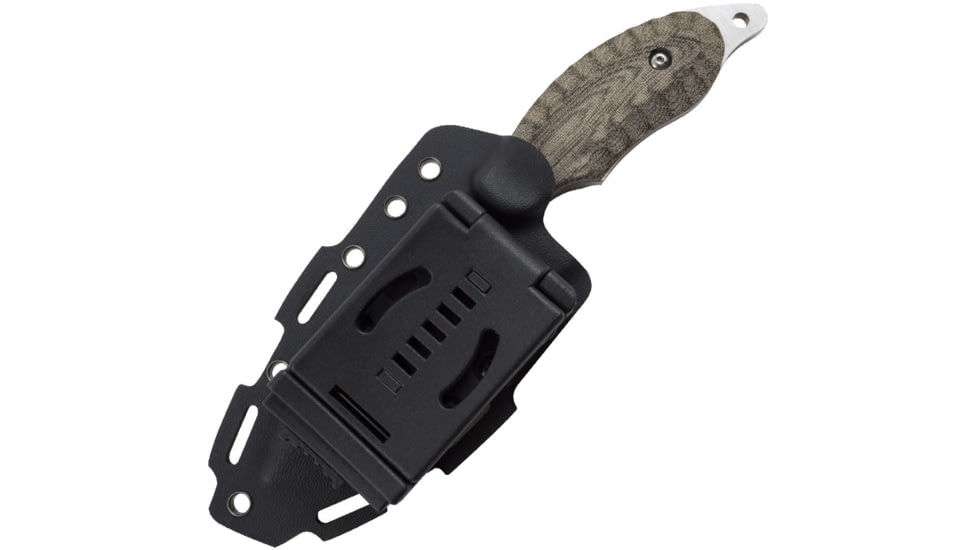 SOG Specialty Knives &amp; Tools Kiku 4 Inch Dual Direction Satin Fixed Blade Knife w/ Micarta Handle and Kydex Sheath, Silver, KU-2022