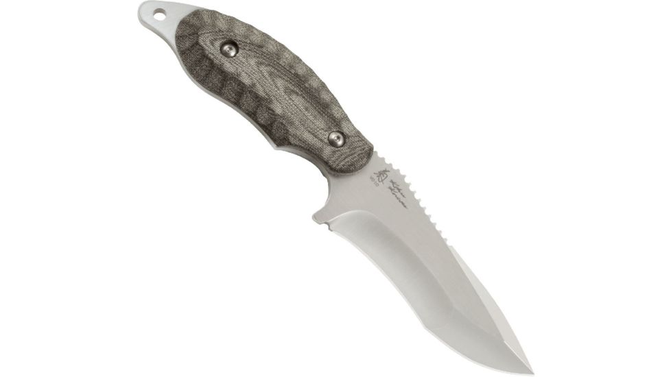 SOG Specialty Knives &amp; Tools Kiku 4 Inch Dual Direction Satin Fixed Blade Knife w/ Micarta Handle and Kydex Sheath, Silver, KU-2022