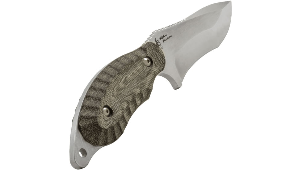 SOG Specialty Knives &amp; Tools Kiku 4 Inch Dual Direction Satin Fixed Blade Knife w/ Micarta Handle and Kydex Sheath, Silver, KU-2022