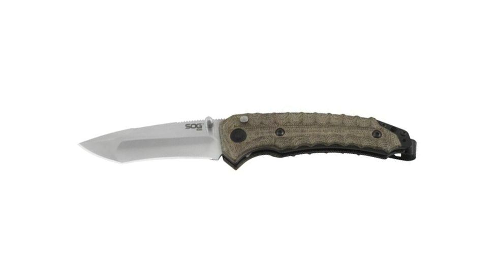 SOG Specialty Knives &amp; Tools Kiku Assisted Satin Folding Knife, Silver, KU-3003