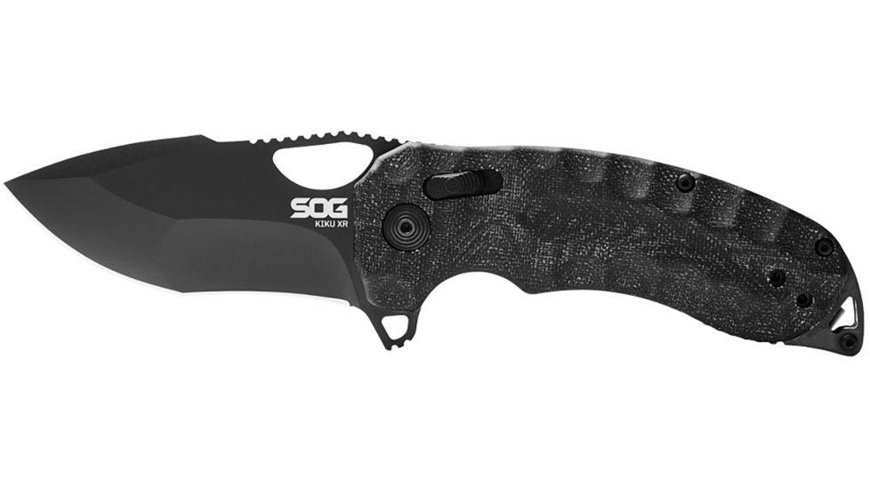 SOG Specialty Knives &amp; Tools Kiku XR Folding Knife, 3in, CTS XHP Blade, Tanto, Black, Linen Micarta Handle, SOG-12-27-02-57