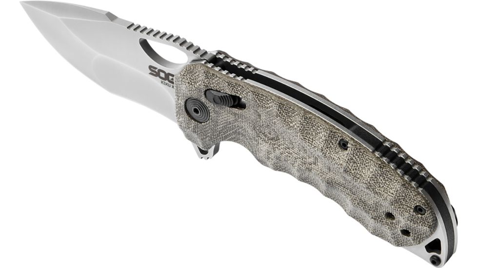 SOG Specialty Knives &amp; Tools Kiku XR Satin Folding Knife, Silver, 12-27-01-57