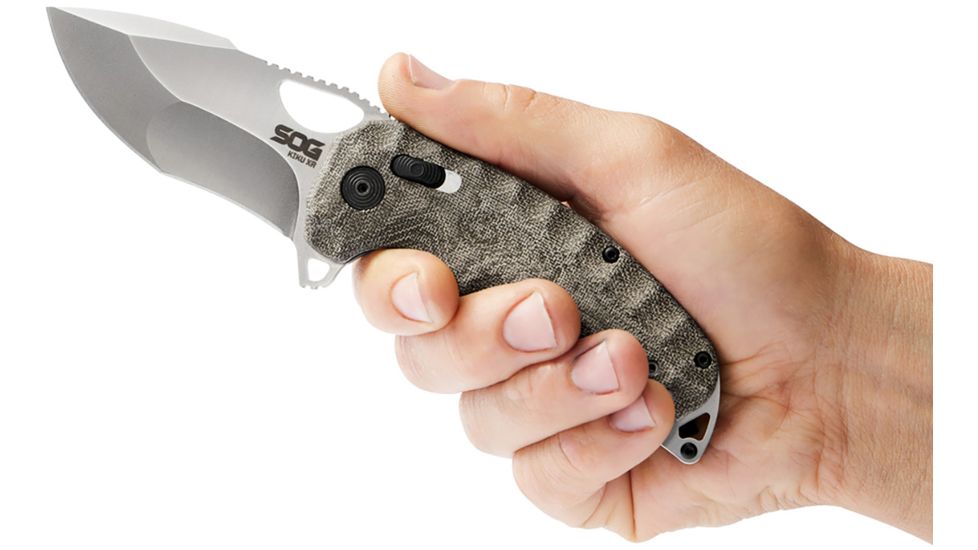 SOG Specialty Knives &amp; Tools Kiku XR Satin Folding Knife, Silver, 12-27-01-57