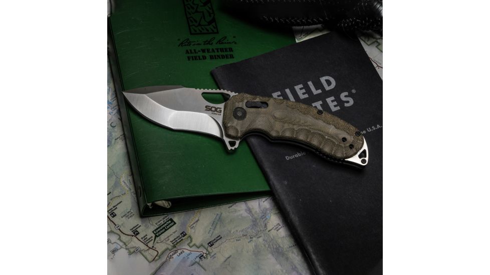 SOG Specialty Knives &amp; Tools Kiku XR Satin Folding Knife, Silver, 12-27-01-57