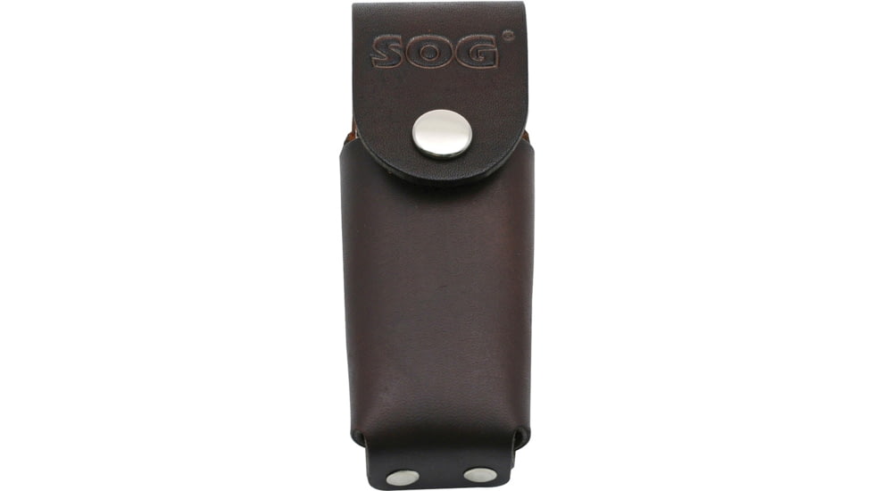 SOG Specialty Knives &amp; Tools Leather Sheath, For Pocket Powerplier, Deluxe Pocket Powerplier, Similar Folding Knife Up To 5in Closed, Snap Front Closure, Black, L69