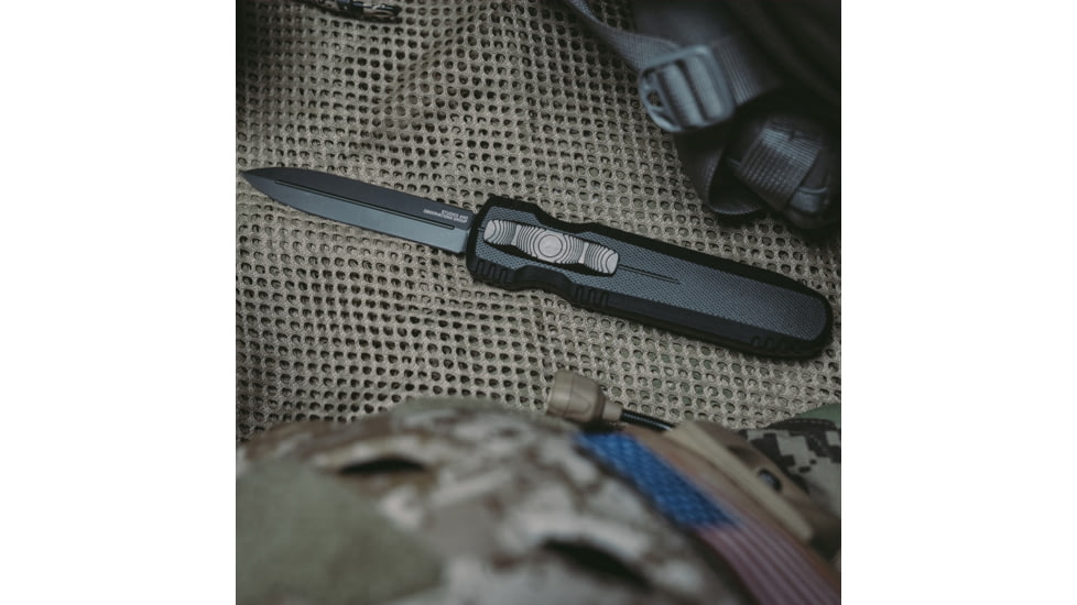 SOG Specialty Knives &amp; Tools Pentagon Blackout OTF Automatic Folding Knife, 3.75in, S35VN Stainless, Spear Point Blade, Black TiNi, Black Aluminum Handle, 15-61-01-57