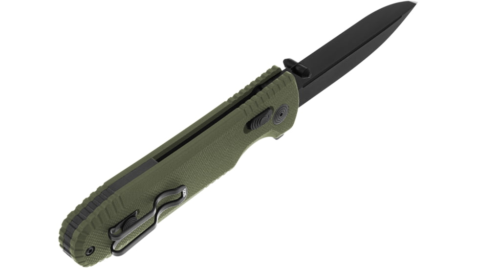 SOG Specialty Knives &amp; Tools Pentagon XR Automatic Folding Knife, 3.63in, CTS-XHP Stainless, Spear Point Blade, Black Oxide, OD Green G10 Handle, 12-61-02-57
