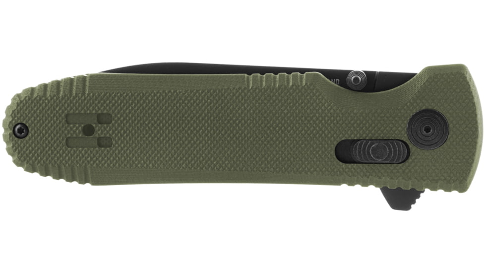 SOG Specialty Knives &amp; Tools Pentagon XR Automatic Folding Knife, 3.63in, CTS-XHP Stainless, Spear Point Blade, Black Oxide, OD Green G10 Handle, 12-61-02-57