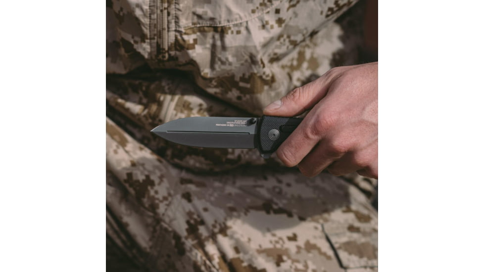 SOG Specialty Knives &amp; Tools Pentagon XR LTE Folding Knives, 3.6in, Straight Edge, CRYO CTS XHP Steel, Spear Point, Black, G10 Handle, SOG-12-61-05-57