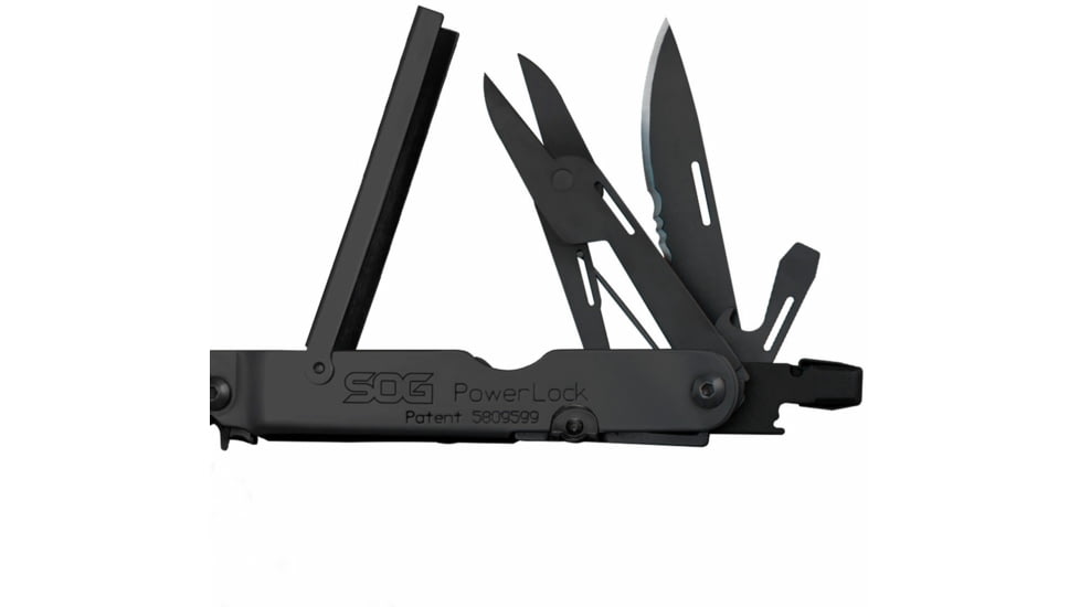 SOG Specialty Knives &amp; Tools Powerlock EOD Scissors Multi-Tool w/ Nylon Sheath, Black Oxide Finish, Black/Black, SOG-B61N-CP