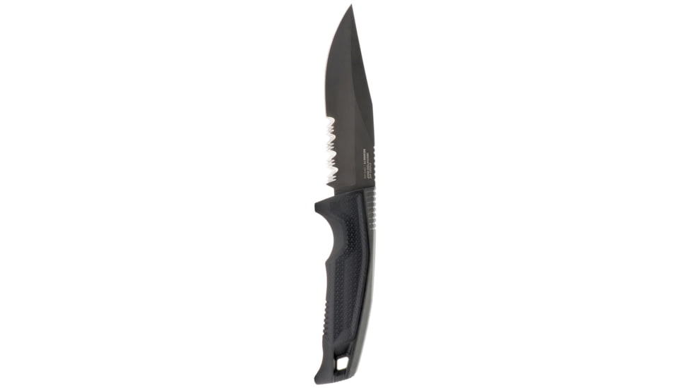 SOG Specialty Knives &amp; Tools Recondo FX Fixed Blade Knives, 4.6in, Partially Serrated Edge, CRYO 440C Steel, Spear Point, Black, GRN / TPU Handle, Black, SOG-17-22-02-57