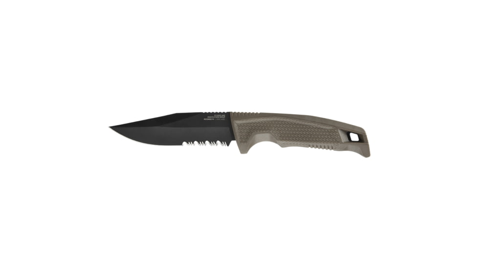 SOG Specialty Knives &amp; Tools Recondo FX Fixed Blade Knives, 4.6in, Partially Serrated Edge, CRYO 440C Steel, Spear Point, FDE, GRN / TPU Handle, Black, SOG-17-22-04-57