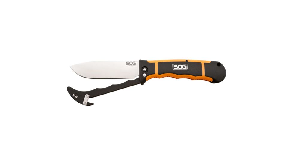 SOG Specialty Knives &amp; Tools Rotohook Knive, 4.5in 8Cr13Mov Steel Blade, Glass-Reinforced Nylon And Rubber Overmold Handle, Black/Orange, HT101L