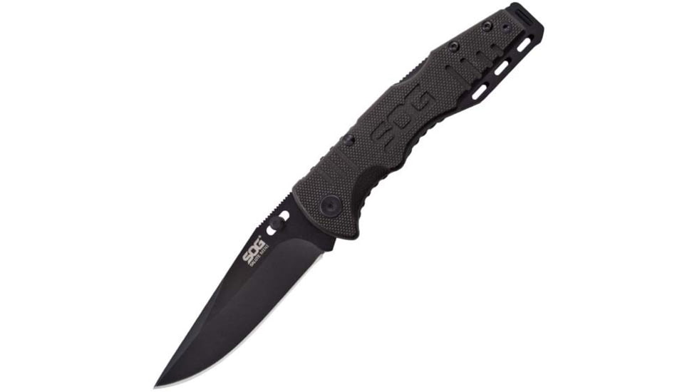 SOG Specialty Knives &amp; Tools Salute Mini Folding Knife, 3.1in, 8Cr13MoV Blade, Clip Point, Black, G10 Handle, Black Oxide Finish, Black/Black, SOG-FF1101-CP