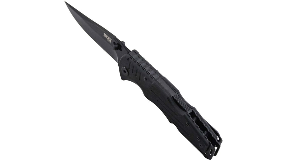 SOG Specialty Knives &amp; Tools Salute Mini Folding Knife, 3.1in, 8Cr13MoV Blade, Clip Point, Black, G10 Handle, Black Oxide Finish, Black/Black, SOG-FF1101-CP