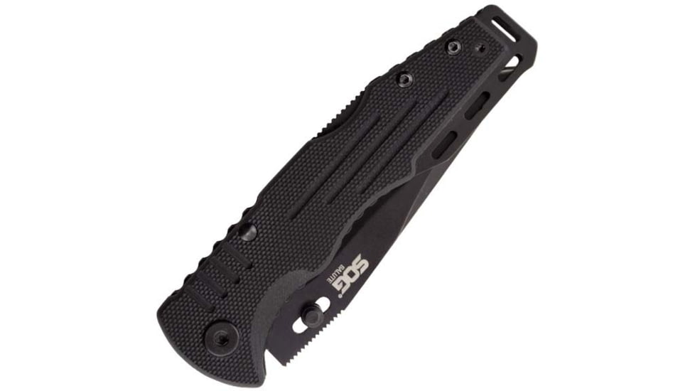 SOG Specialty Knives &amp; Tools Salute Mini Folding Knife, 3.1in, 8Cr13MoV Blade, Clip Point, Black, G10 Handle, Black Oxide Finish, Black/Black, SOG-FF1101-CP