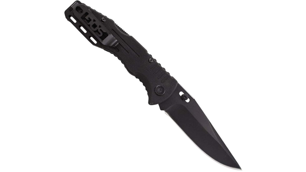 SOG Specialty Knives &amp; Tools Salute Mini Folding Knife, 3.1in, 8Cr13MoV Blade, Clip Point, Black, G10 Handle, Black Oxide Finish, Black/Black, SOG-FF1101-CP