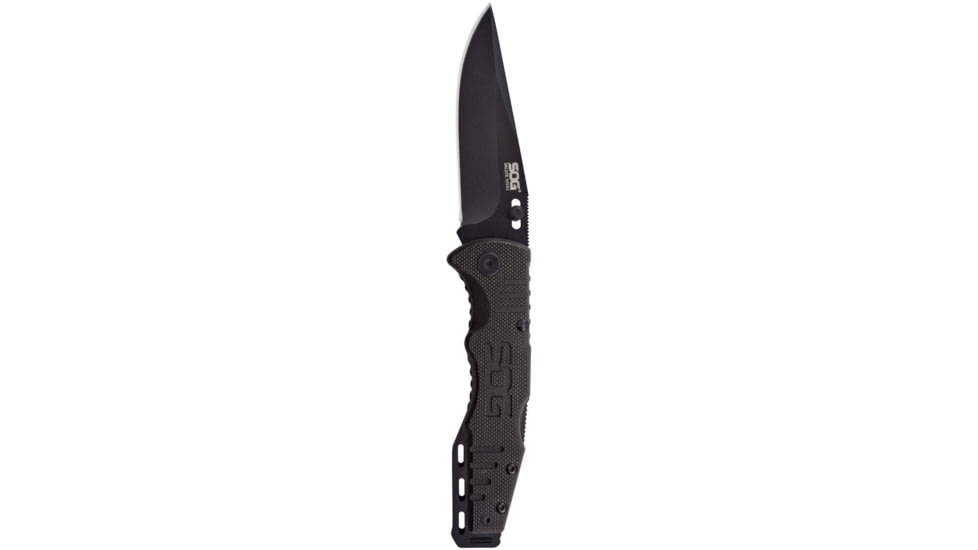 SOG Specialty Knives &amp; Tools Salute Mini Folding Knife, 3.1in, 8Cr13MoV Blade, Clip Point, Black, G10 Handle, Black Oxide Finish, Black/Black, SOG-FF1101-CP