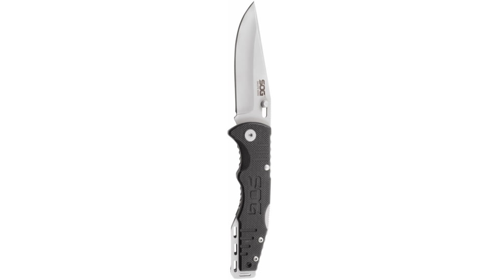 SOG Specialty Knives &amp; Tools Salute Mini Folding Knife, 3.1in, 8Cr13MoV Blade, Clip Point, Black, G10 Handle, Bead Blasted Finish, Silver/Silver &amp; Black, SOG-FF1001-CP