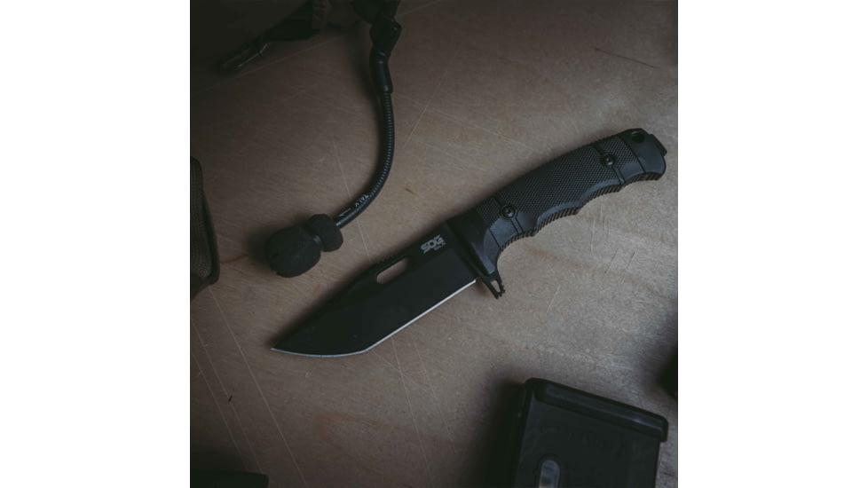 SOG Specialty Knives &amp; Tools SEAL FX Tanto Fixed Blade Knife, 4.3in, CPM S35VN Blade, Tanto, Black, 30% GRN Handle, SOG-17-21-02-57