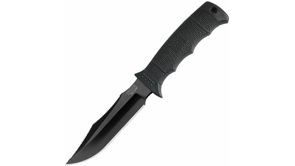 SOG Specialty Knives &amp; Tools SEAL Pup Elite Nylon Sheath Fixed Blade Knife, 9.5in, AUS-8 Blade, Clip Point, Black, Glass-Reinforced Nylon Handle, Black/Black, SOG-E37SN-CP