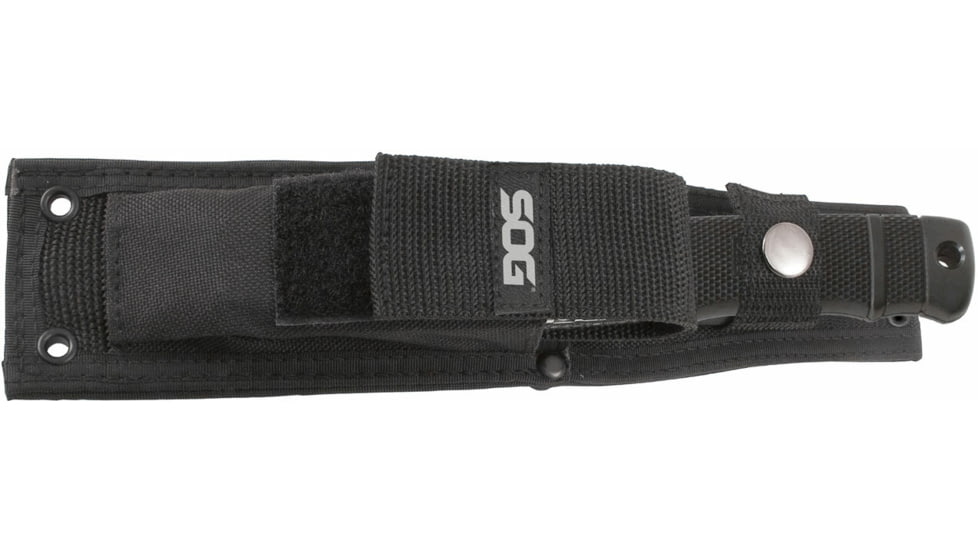 SOG Specialty Knives &amp; Tools SEAL Pup Elite Nylon Sheath Fixed Blade Knife, 9.5in, AUS-8 Blade, Clip Point, Black, Glass-Reinforced Nylon Handle, Black/Black, SOG-E37SN-CP