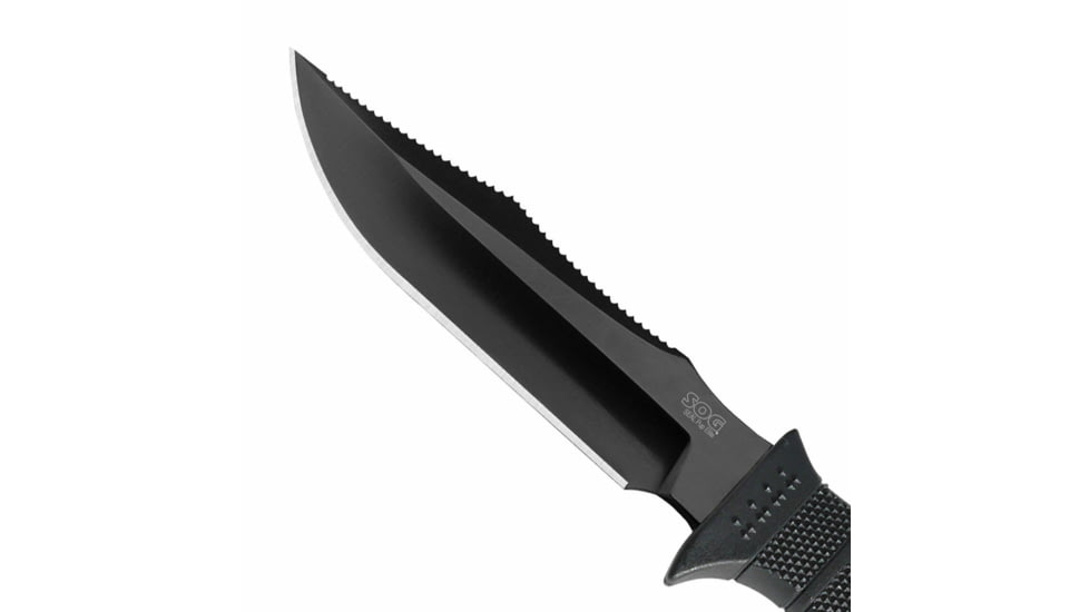 SOG Specialty Knives &amp; Tools SEAL Pup Elite Nylon Sheath Fixed Blade Knife, 9.5in, AUS-8 Blade, Clip Point, Black, Glass-Reinforced Nylon Handle, Black/Black, SOG-E37SN-CP