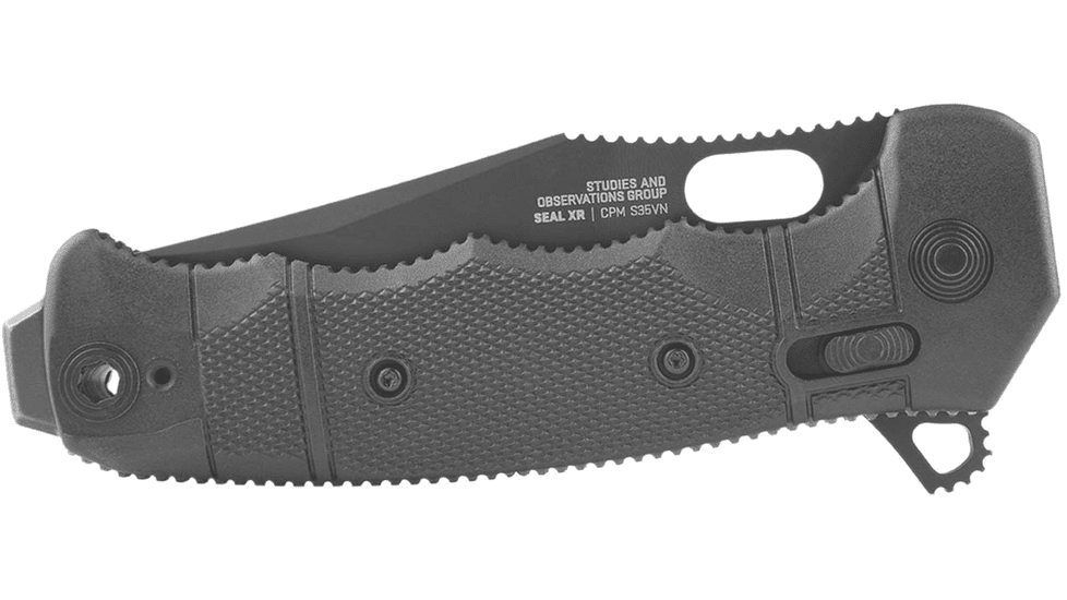 SOG Specialty Knives &amp; Tools Seal XR Folding Knife, 3.9in, Partially Serrated Edge, S35VN Steel, Clip Point, Black, GRN Handle, SOG-12-21-05-57