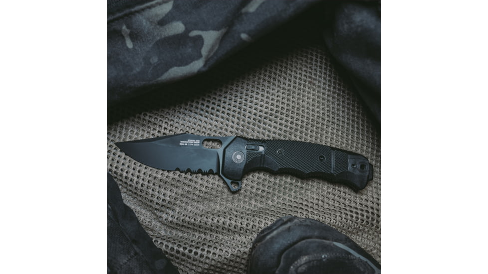 SOG Specialty Knives &amp; Tools Seal XR Folding Knife, 3.9in, Partially Serrated Edge, S35VN Steel, Clip Point, Black, GRN Handle, SOG-12-21-05-57