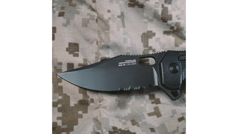 SOG Specialty Knives &amp; Tools Seal XR Folding Knife, 3.9in, Partially Serrated Edge, S35VN Steel, Clip Point, Black, GRN Handle, SOG-12-21-05-57