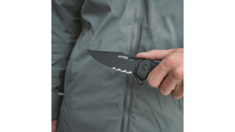 SOG Specialty Knives &amp; Tools Seal XR Folding Knife, 3.9in, Partially Serrated Edge, S35VN Steel, Clip Point, Black, GRN Handle, SOG-12-21-05-57
