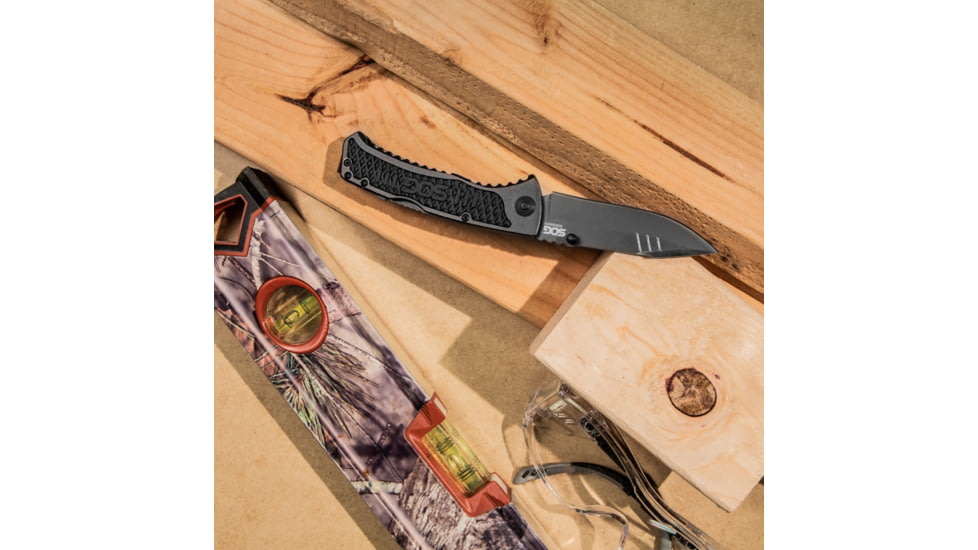 SOG Specialty Knives &amp; Tools Sideswipe Folding Knife, 7Cr15 Blade, Clip Point, Grey Anodized, Aluminum Handle, Silver, SOG-SW1011-CP